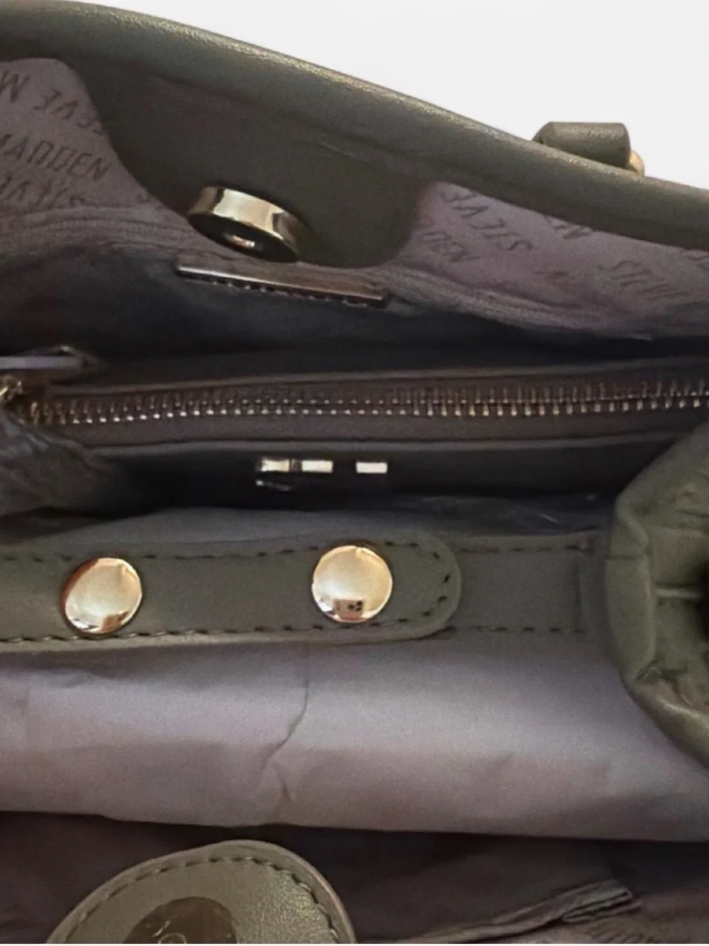 Steve Madden Olive Satchel with SM Logo and Gold Hardware
